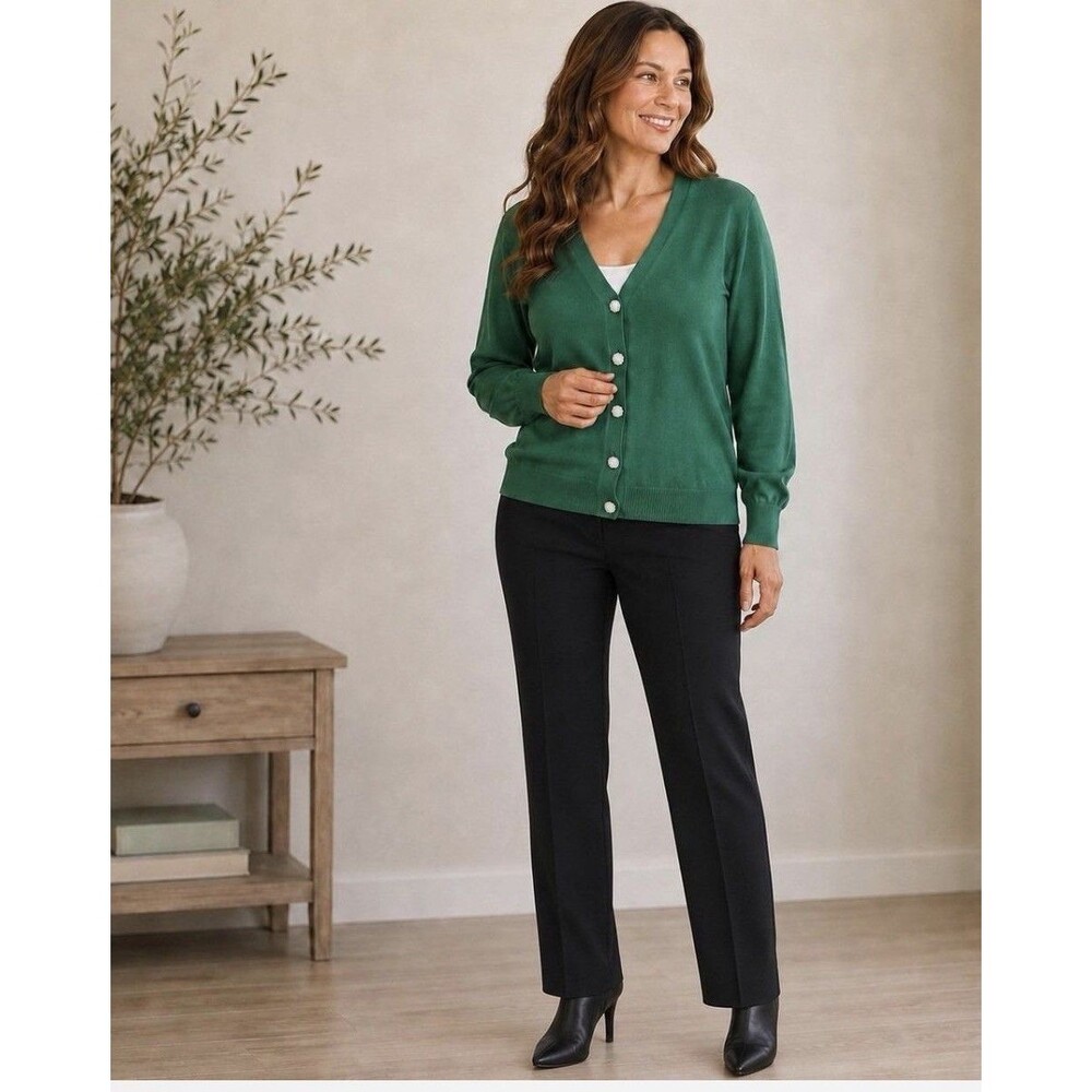 J Jill Sweater Womens small Green Cardigan Rhinestone Button Holiday Party